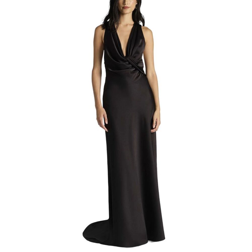 BCBG Maxazria Womens Cowl Neck Halter Gown 4 Black - NWT $398